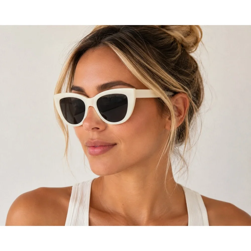 Boden Womens Ivory Cat Eye Sunglasses Cream Retro Mod Dark Lens A0384 FC3